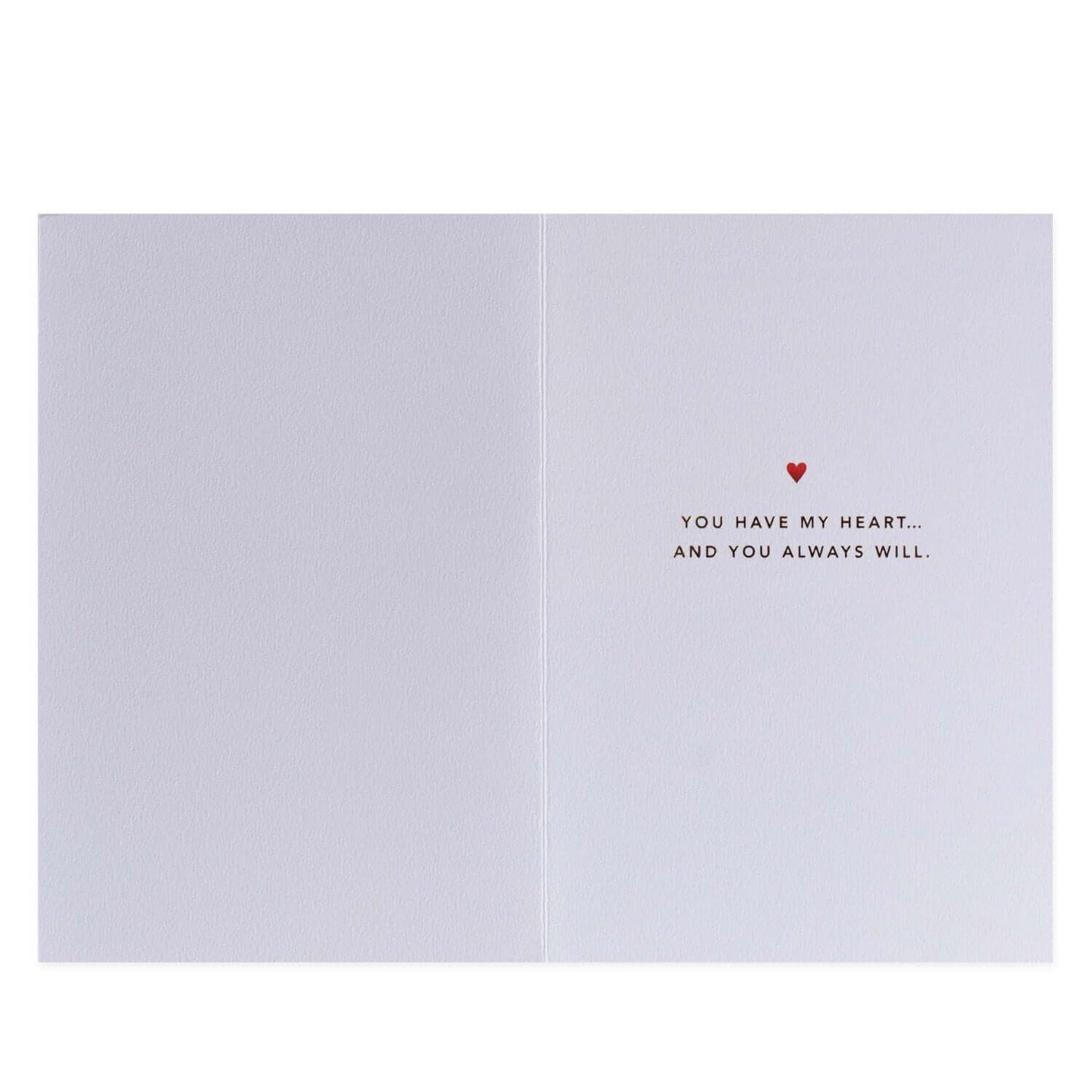 Inside view of Hallmark Signature Greeting Card - I Love You featuring heartfelt message and red heart.