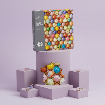 Sweet Scoops puzzle by Hallmark featuring colorful ice cream cones, perfect for family fun activities.