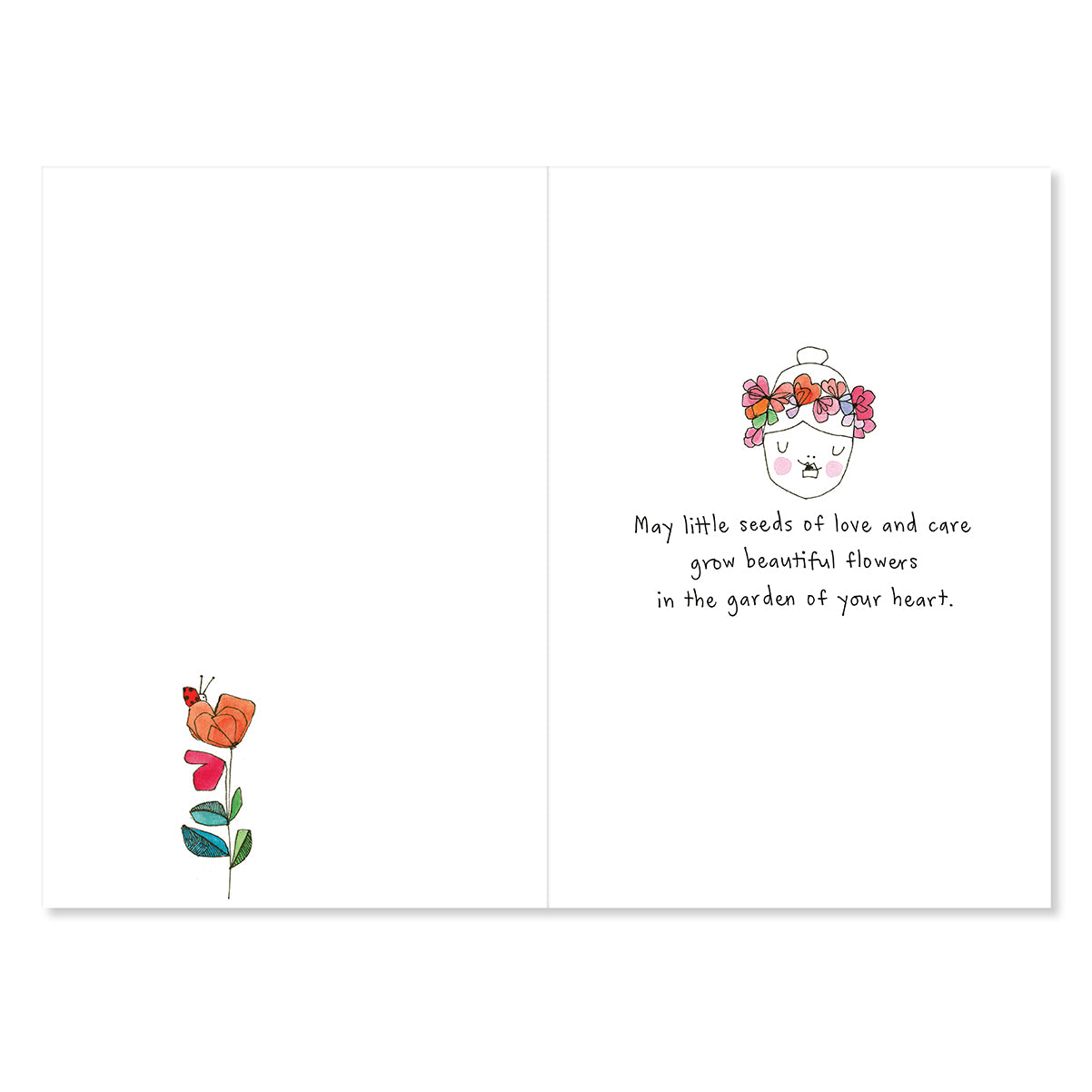 Greeting card with a flower illustration and text on a white background