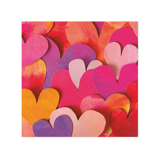 Hallmark x Kasey Rainbow Gallery Blank Greeting Card - A Lotta Love featuring vibrant paper hearts in various shades, close up detail.