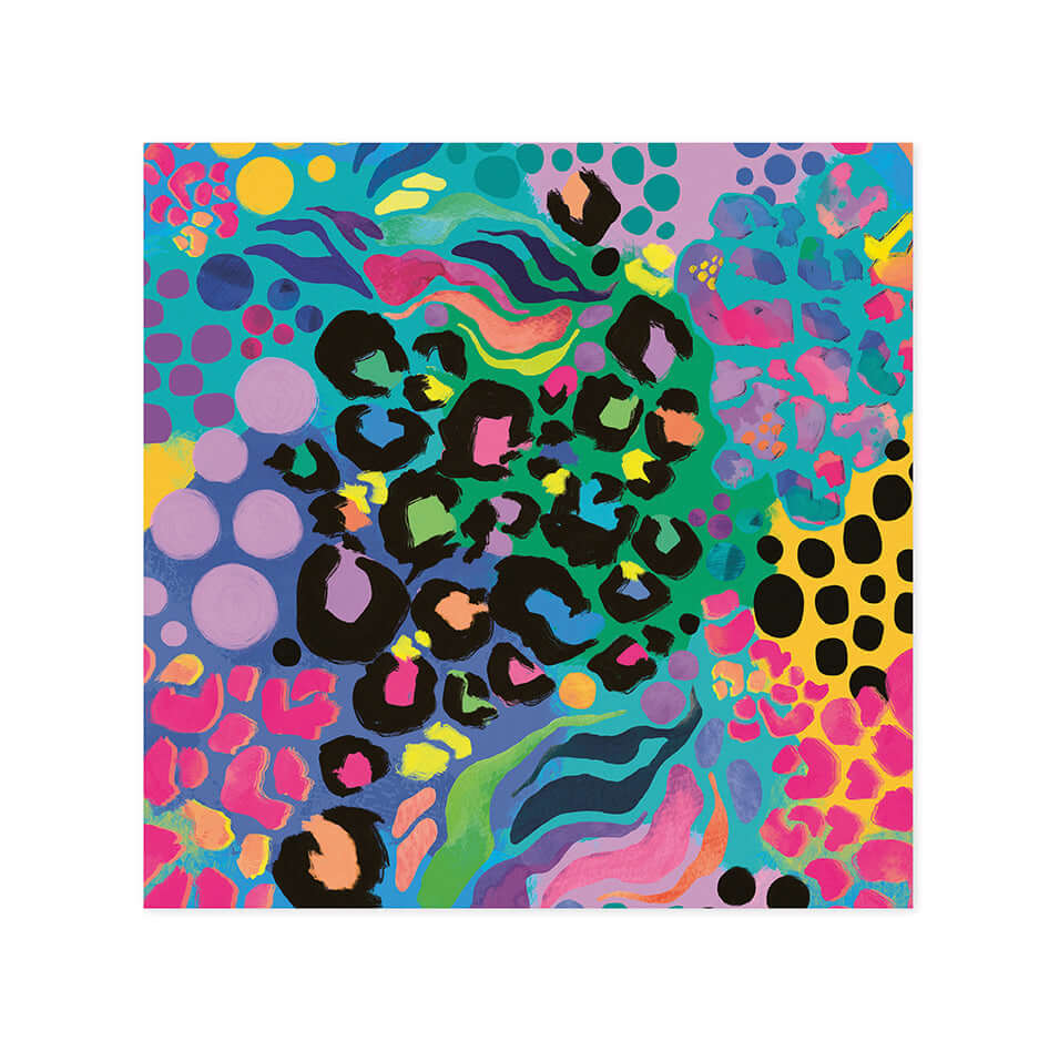Hallmark x Kasey Rainbow Gallery blank greeting card - Electric Leopard featuring bold, joyful patterns and vibrant colours.