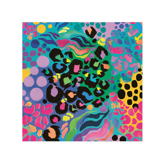 Hallmark x Kasey Rainbow Gallery blank greeting card - Electric Leopard featuring bold, joyful patterns and vibrant colours.