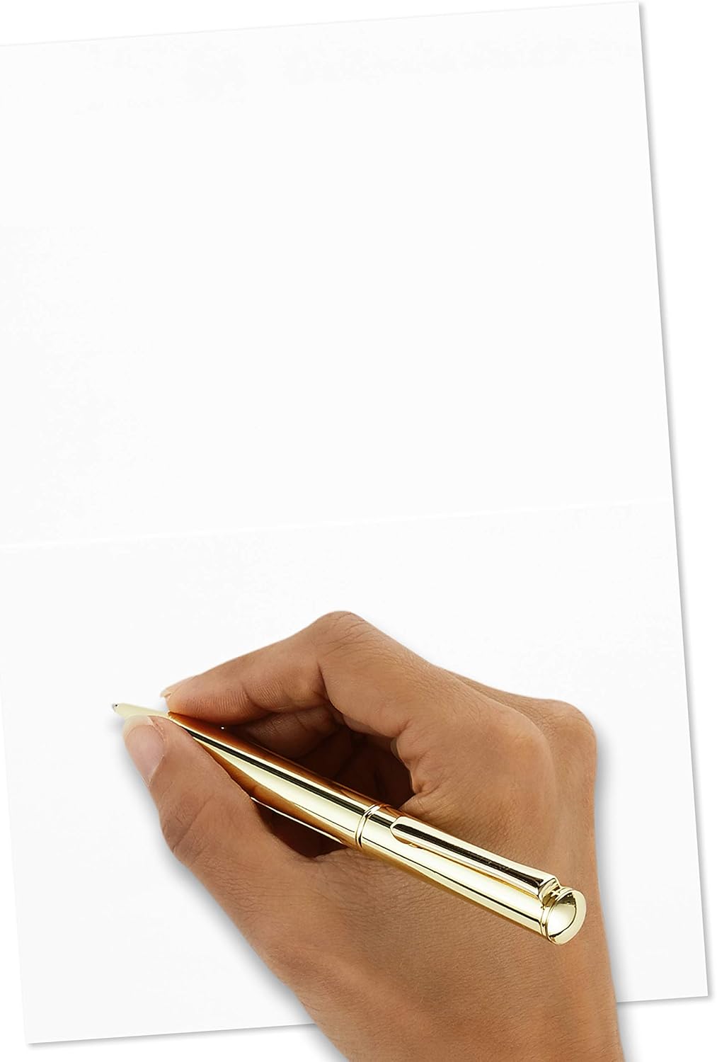Hallmark Pack of 30 Assorted Boxed Greeting Cards, Good Vibes - Birthday Cards, Thinking of You Cards, Thank You Cards, Blank Cards with a hand holding a gold pen on blank card.