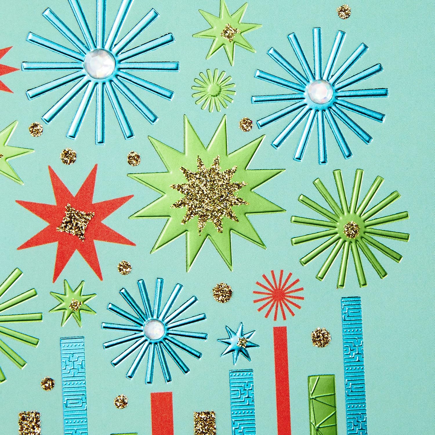 Hallmark Pack of 24 Handmade Assorted Boxed Greeting Cards, Modern Floral Birthday, Baby Shower, Wedding, Sympathy, Thinking of You, Thank You Cards, decorative star elements with metallic accents and glitter on blue background.