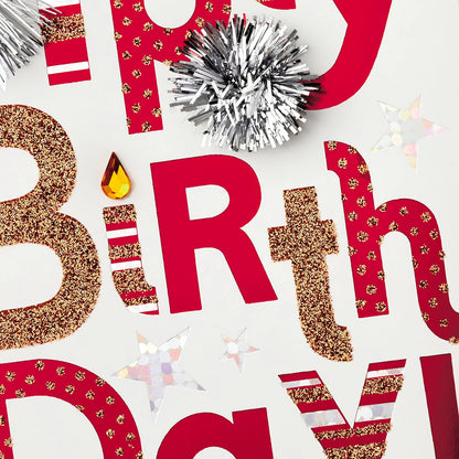 Hallmark All Occasion Handmade Boxed Set of Assorted Greeting Cards with Card Organizer (Pack of 24) Birthday, Baby, Wedding, Sympathy, Thinking of You, Thank You, Blank, Polka Dot Box decorative birthday card details with glittery letters and shiny embellishments.