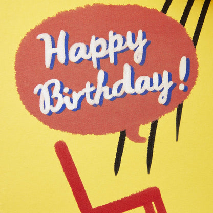 Hallmark Pop Up Birthday Card (Surprised Cat) features colourful 'Happy Birthday' speech bubble design against yellow background.