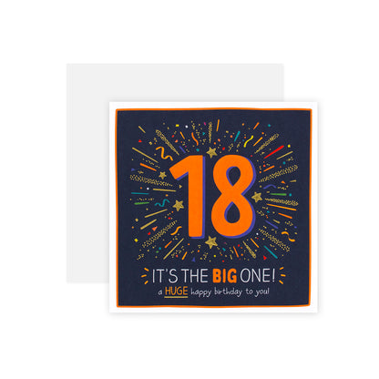 Hallmark Happy Jackson 18th Birthday Card - Big One features vibrant design, neon inks, and gold foil highlights on dark background.