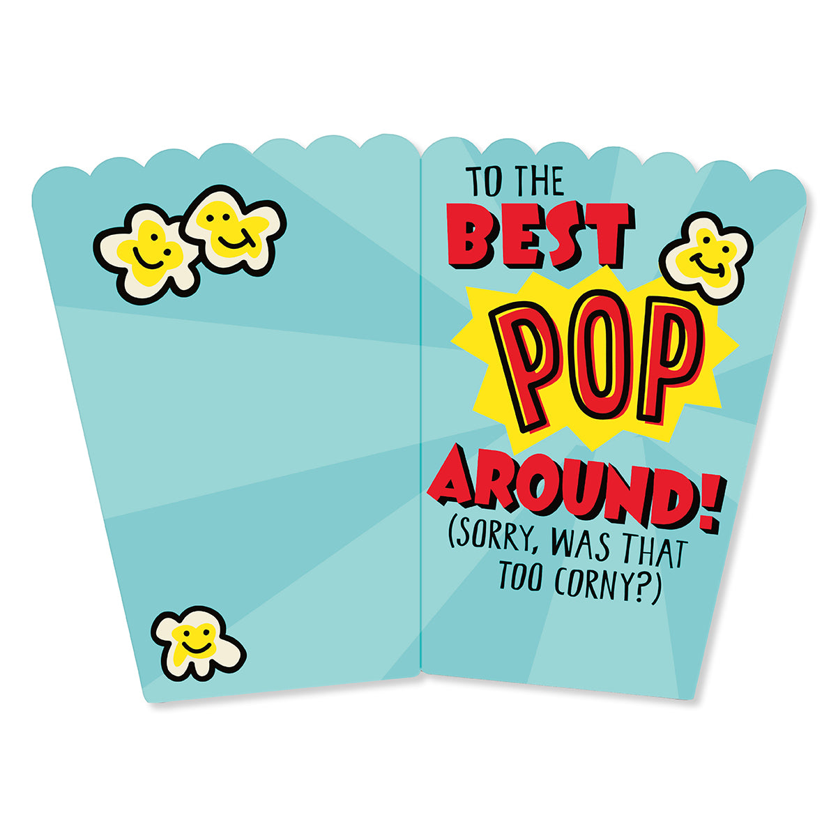 Greeting card with 'To the best pop around!' text and cartoon characters on a blue background