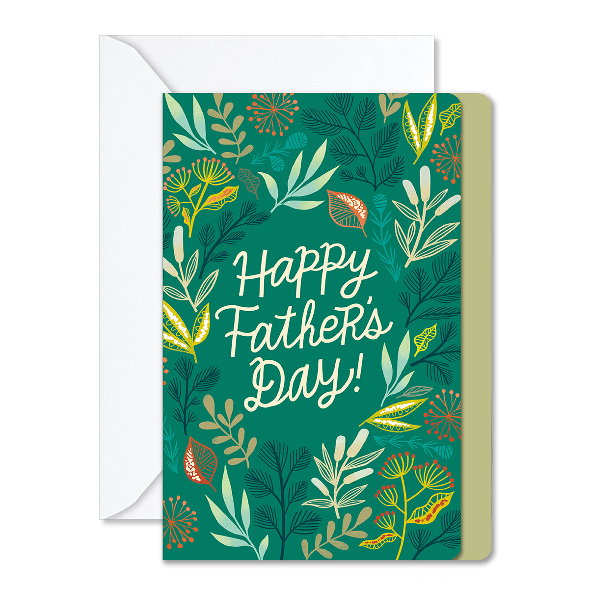 Father's Day card with floral design and 'Happy Father's Day!' text on a green background