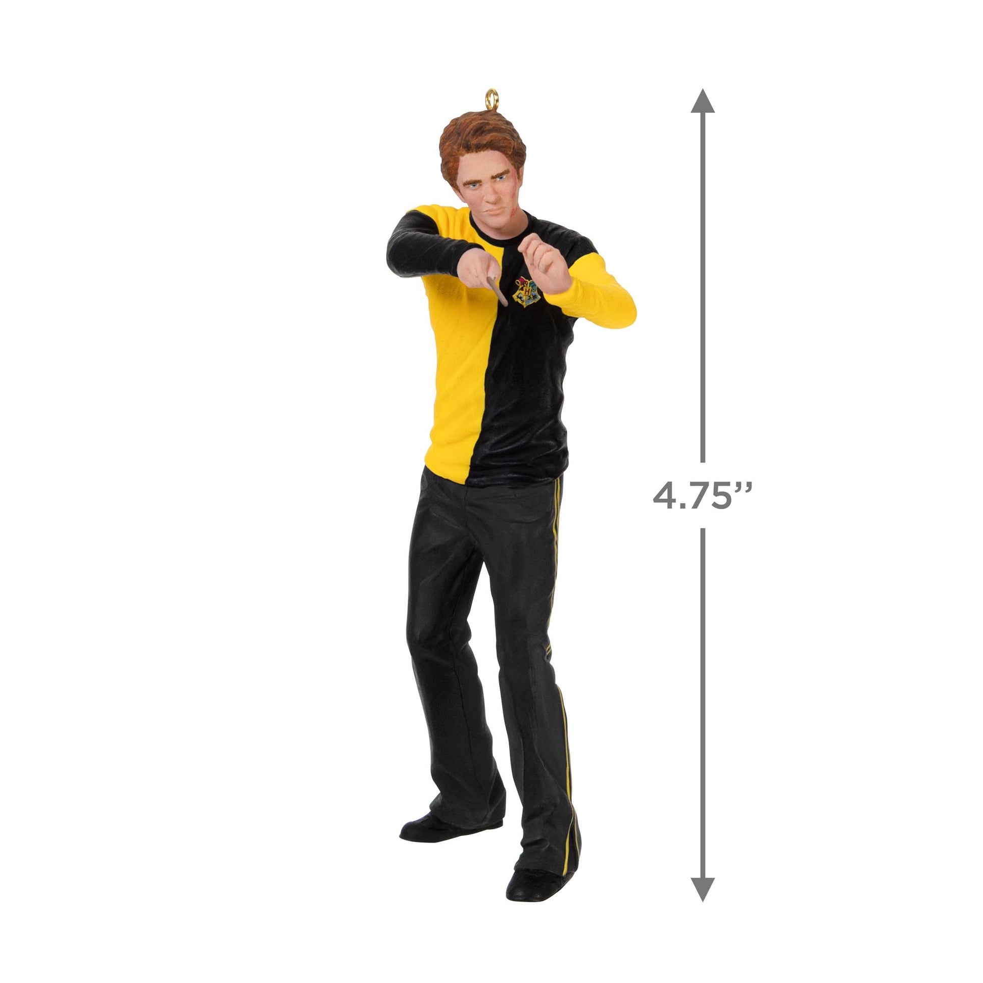 Harry Potter™ Cedric Diggory — 2025 Hallmark Keepsake Christmas Ornament, detailed features, 12 cm tall, wearing Hufflepuff colours.