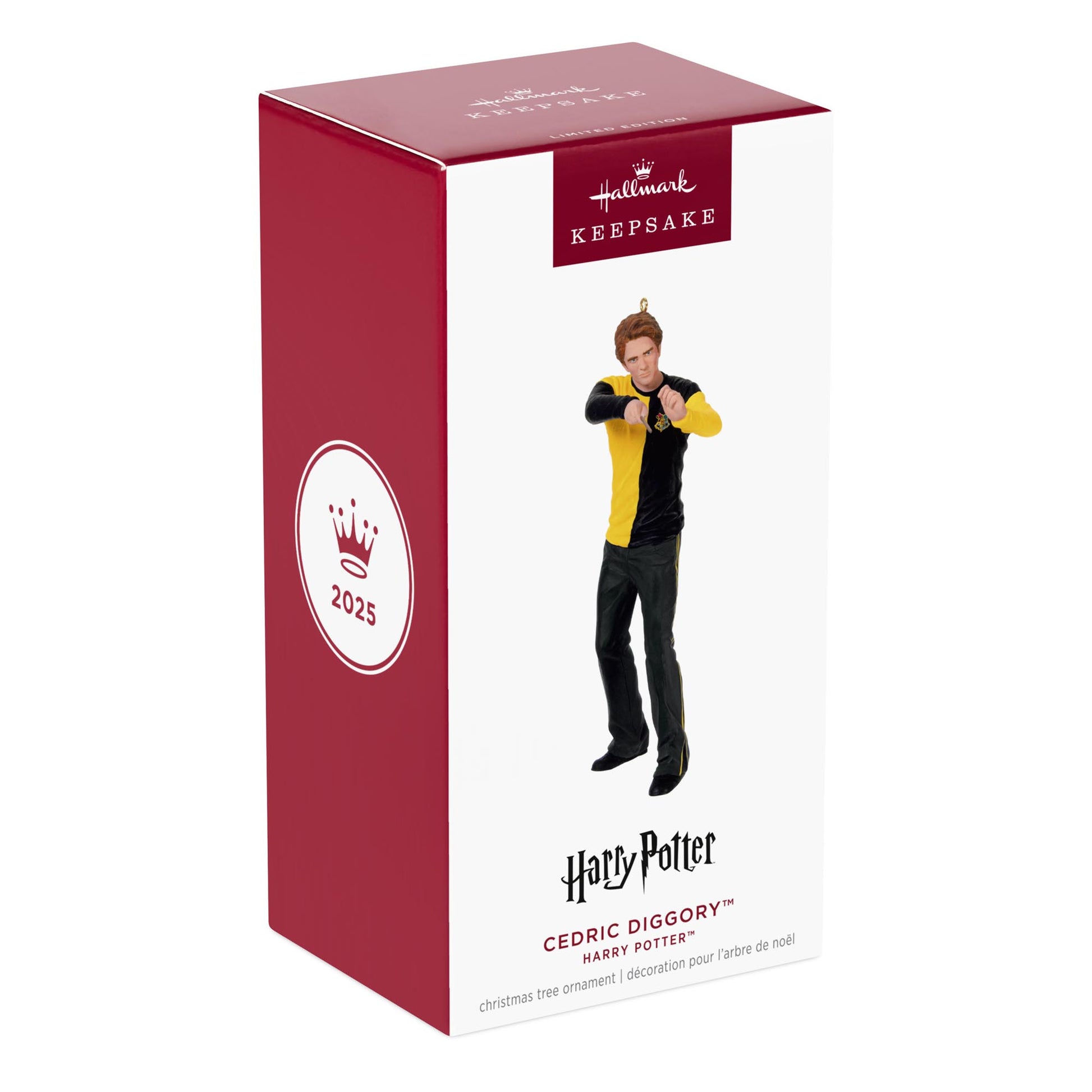 Harry Potter™ Cedric Diggory — 2025 Hallmark Keepsake Christmas Ornament, boxed detail with character design and house colours.