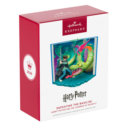 Harry Potter and the Chamber of Secrets™ Defeating the Basilisk — 2026 Hallmark Keepsake Christmas Ornament in decorative packaging showcasing a detailed scene.