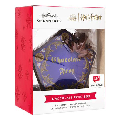 Hallmark Christmas ornament - Harry Potter Chocolate Frog in decorative packaging, featuring the vibrant Chocolate Frog box design.