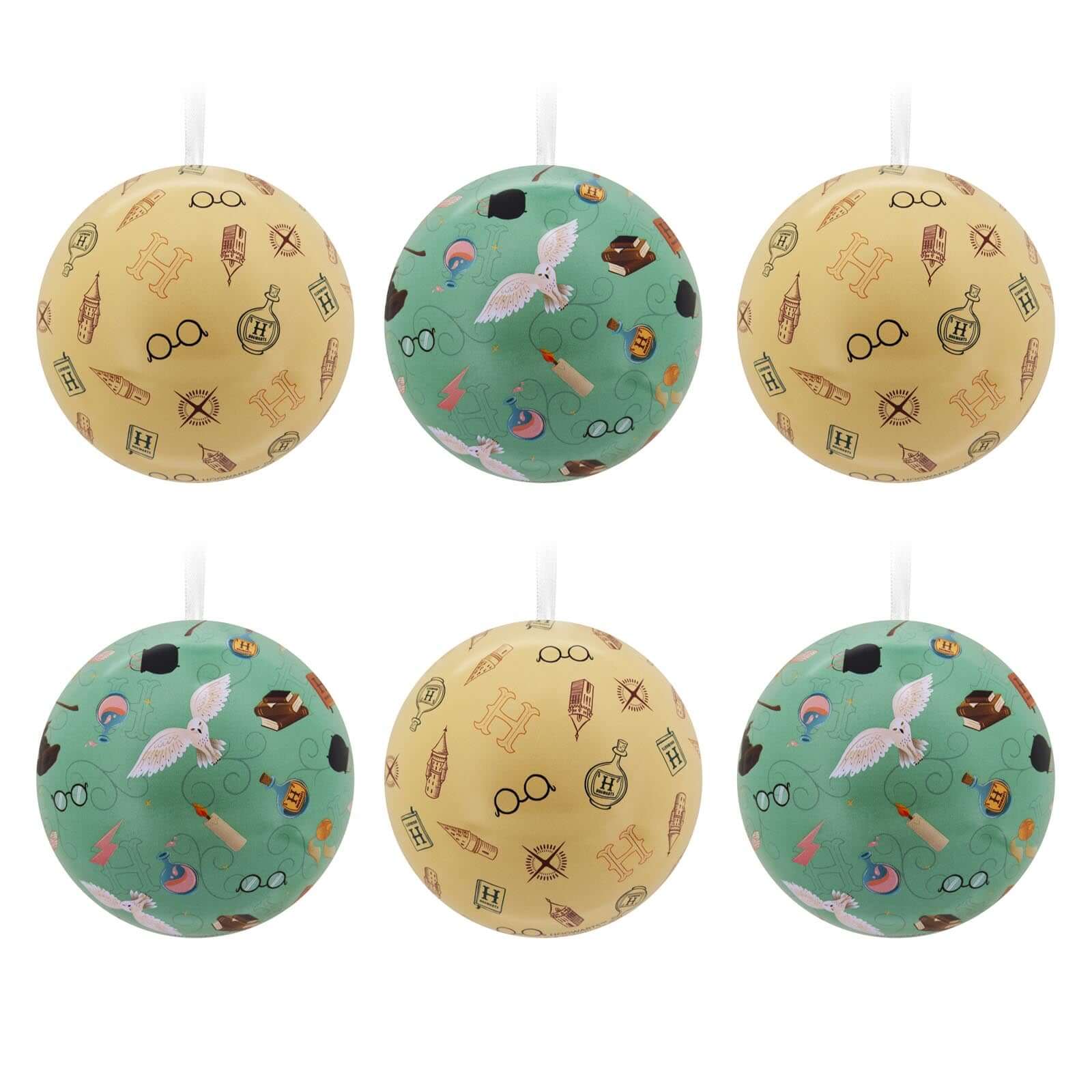 Harry Potter, tin ball, set of 12 - Hallmark Christmas ornament featuring whimsical Wizarding World designs in vivid colours.