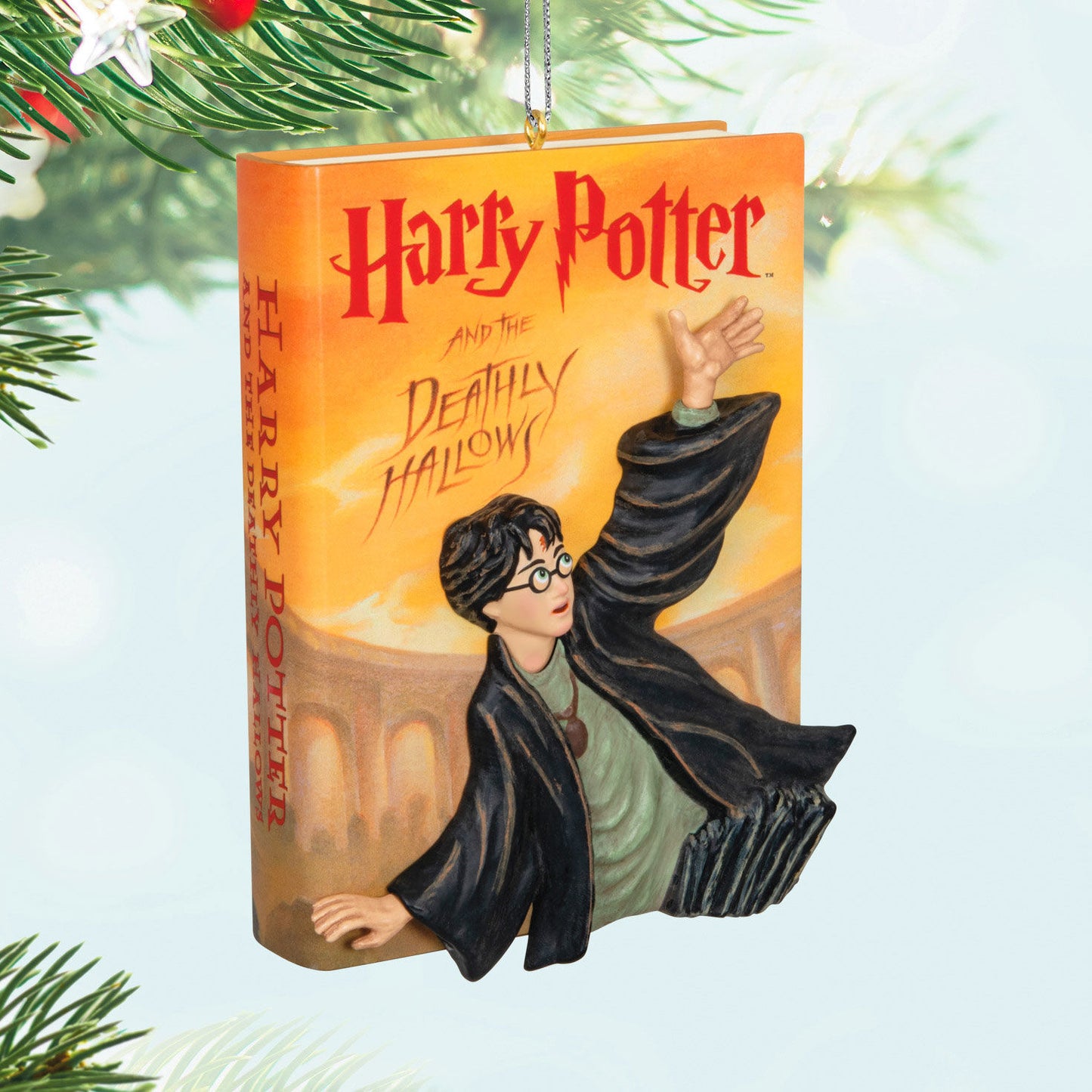 Harry Potter and the Deathly Hallows™ — Hallmark Keepsake Christmas Ornament, artist-crafted ornament depicting Harry Potter in battle pose, hanging detail.