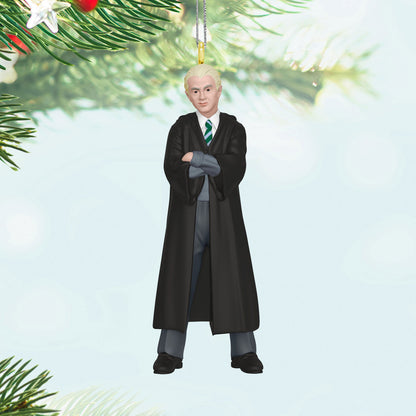 Harry Potter™ Draco Malfoy™ (Miniature) — Hallmark Keepsake Christmas Ornament featuring a black robe and Slytherin tie, hanging from a tree.