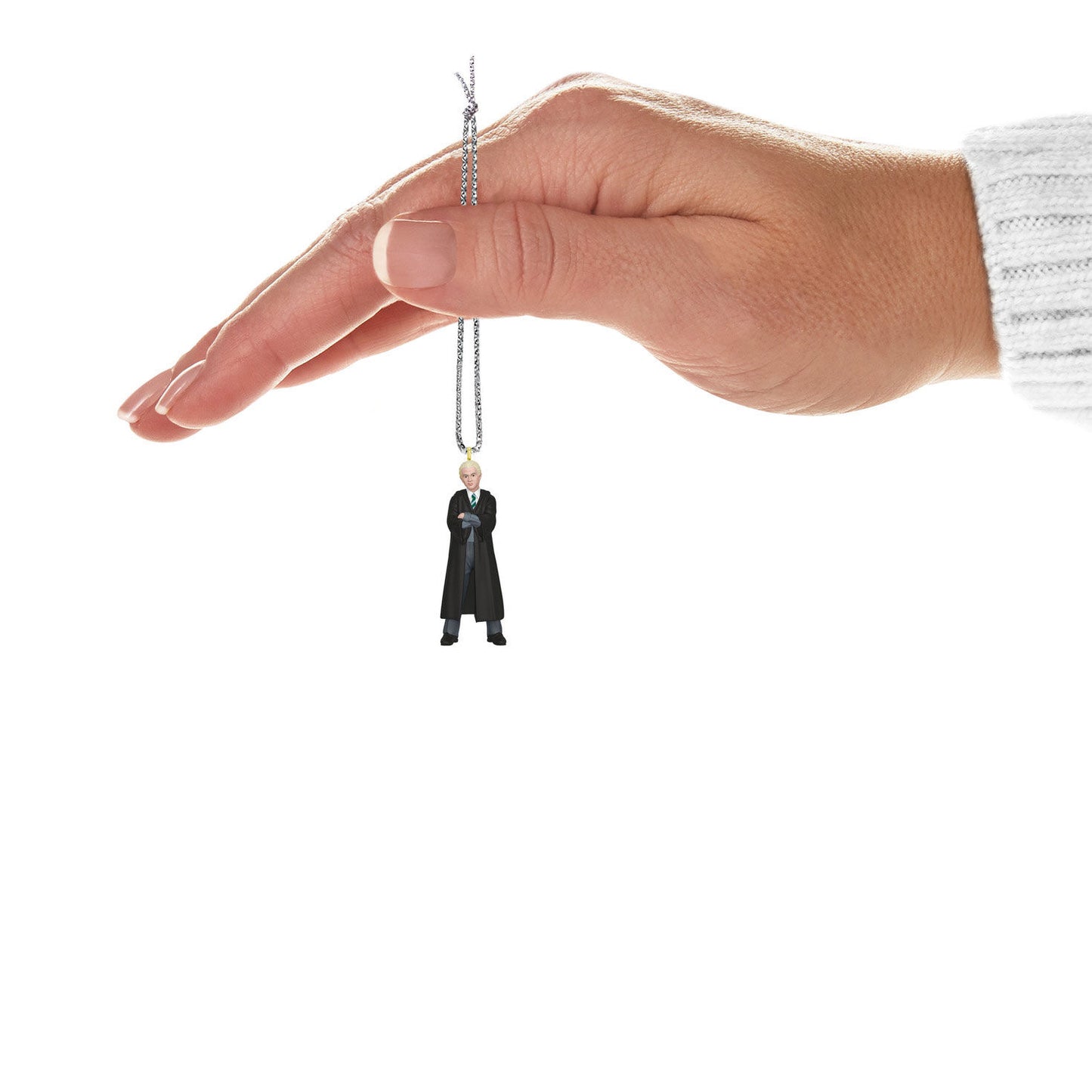 Harry Potter™ Draco Malfoy™ (Miniature) — Hallmark Keepsake Christmas Ornament held in a hand, featuring intricate detailing in a black robe.