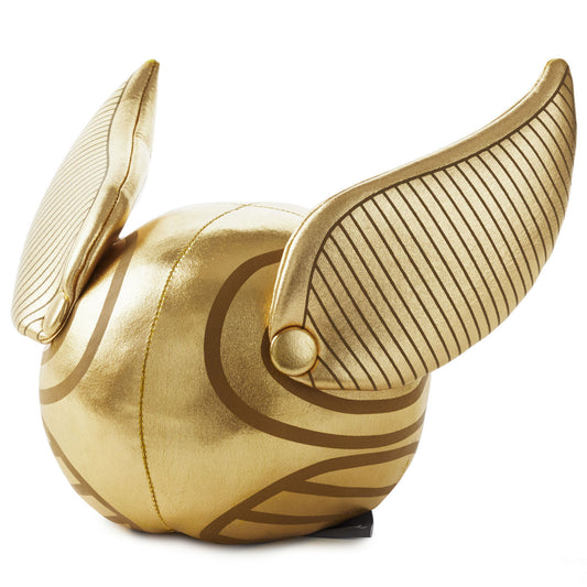 Harry Potter™ Golden Snitch™ Musical Plush With Motion, 8" with detailed wings and plush texture, angled view.
