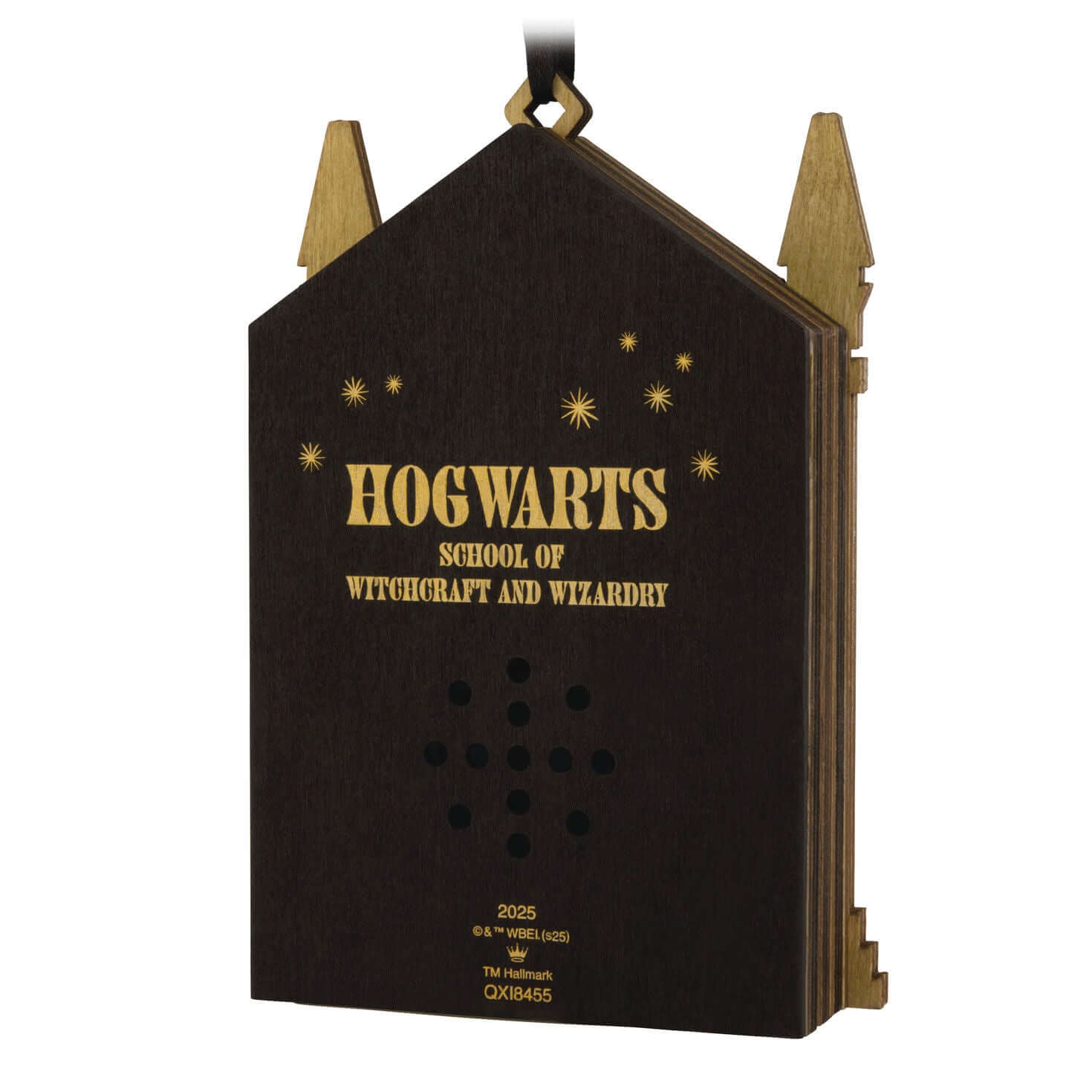 Harry Potter™ Hogwarts™ Musical Papercraft Ornament With Light — 2025 Hallmark Keepsake Christmas Ornament with intricate wood design and gold accents.