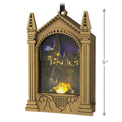 Harry Potter™ Hogwarts™ Musical Papercraft Ornament With Light — 2025 Hallmark Keepsake Christmas Ornament with illuminated Hogwarts scene in a decorative frame.