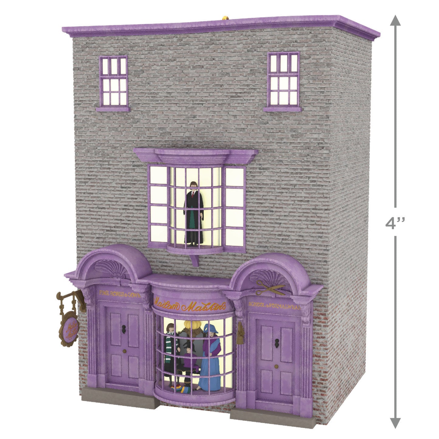 Harry Potter™ Madam Malkin's Robes for All Occasions™ — Hallmark Keepsake Christmas Ornament, detailed view of the purple-fronted shop.