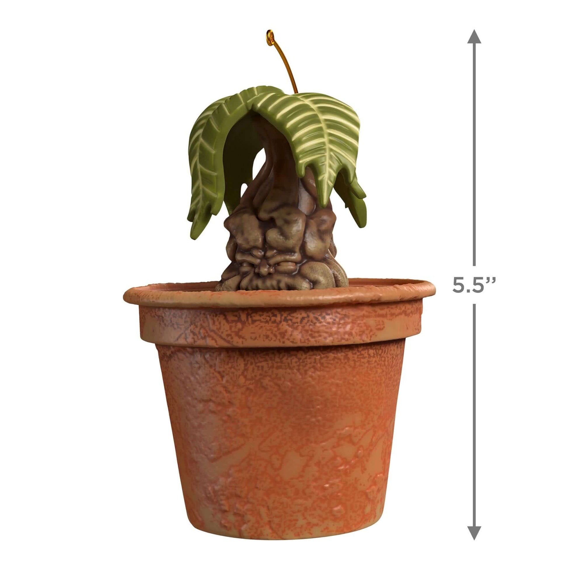Harry Potter™ Mandrake™ With Sound — 2025 Hallmark Keepsake Christmas Ornament in a terra-cotta pot, featuring a vibrant green leaf detail.