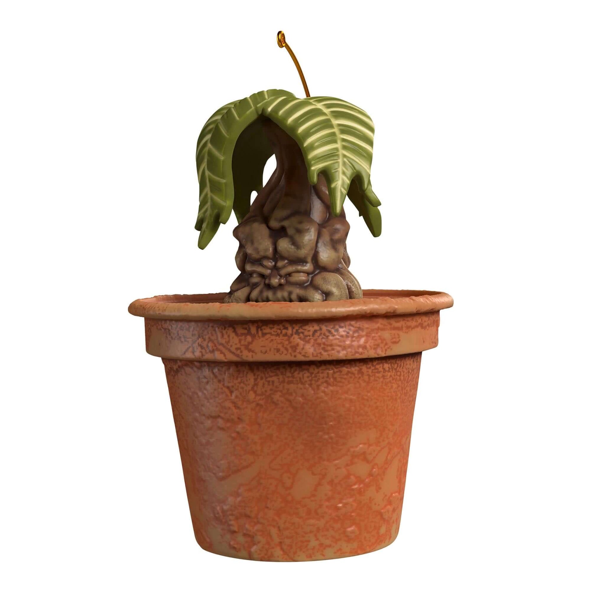 Harry Potter™ Mandrake™ With Sound — 2025 Hallmark Keepsake Christmas Ornament in terracotta pot, featuring green leaves and a human-like root.
