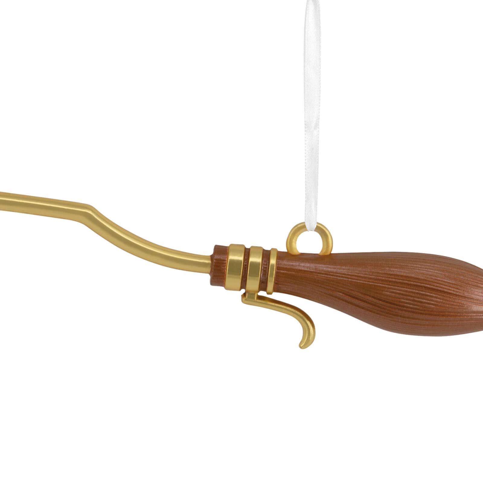 Harry Potter Nimbus 2000, Metal - Hallmark Christmas Ornament in gold and brown with hanging ribbon detail.
