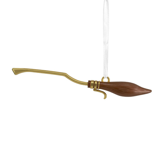 Harry Potter Nimbus 2000, metal - Hallmark Christmas ornament with detailed wooden brush and gold accents, hanging with ribbon.