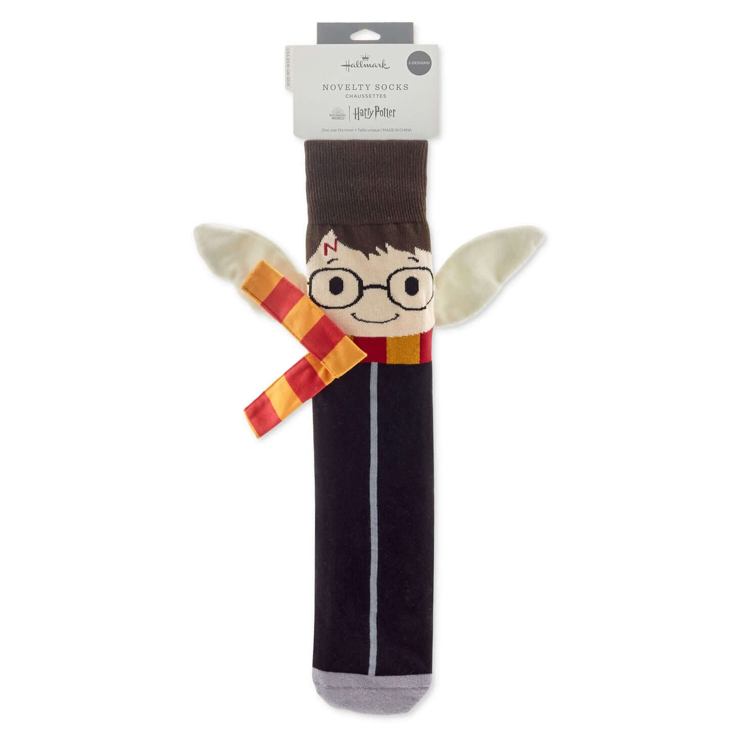 Harry Potter™ and Hedwig™ novelty crew socks featuring Harry's face, glasses, and scarf in a close-up view.