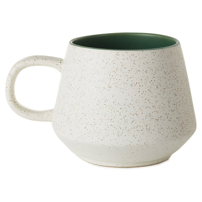 Harry Potter™ Retro Slytherin™ Mug, 770ml in speckled ceramic with green interior, angled view showcasing unique shape.
