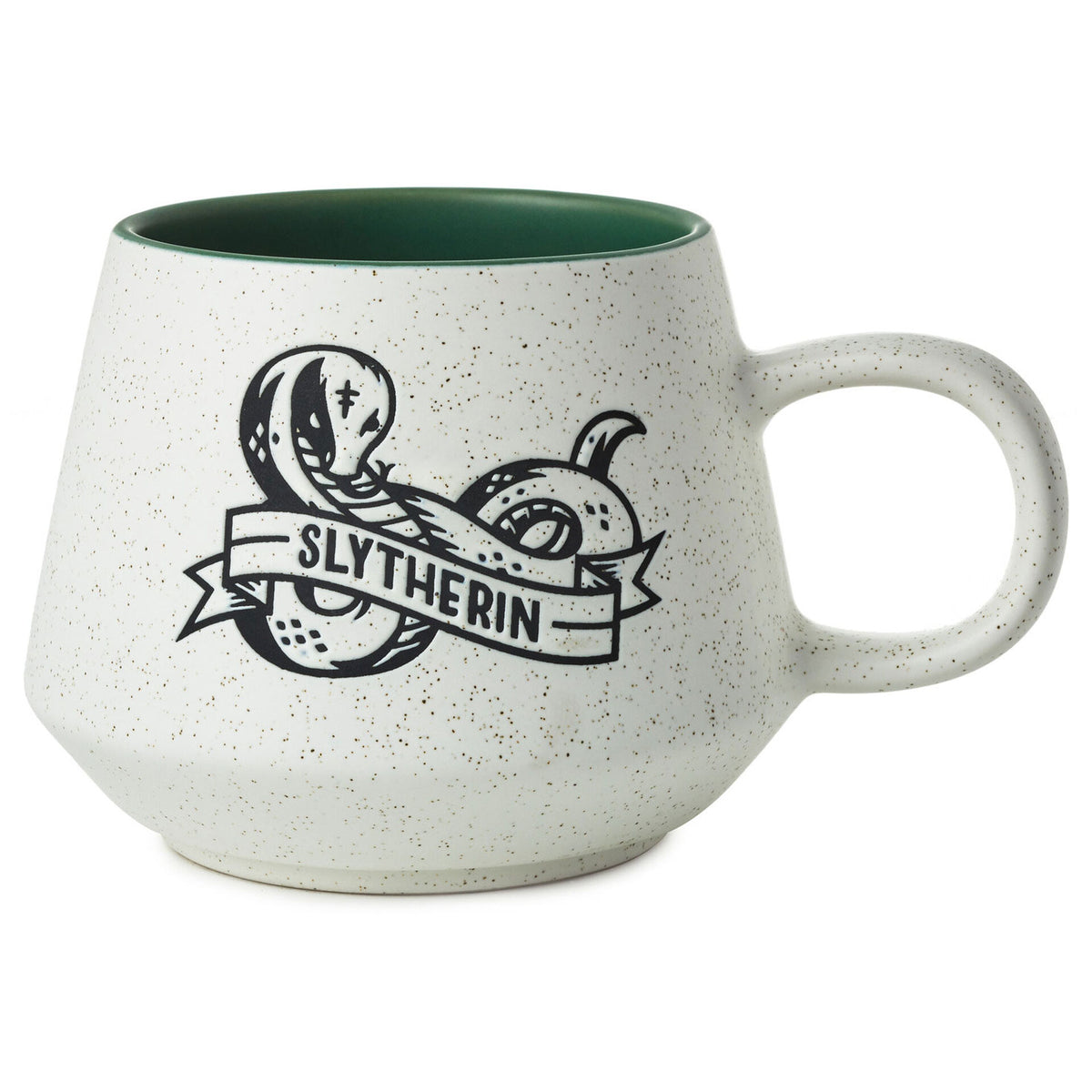 Harry Potter™ Retro Slytherin™ Mug, 770ml, speckled ceramic, green interior glaze, angled view