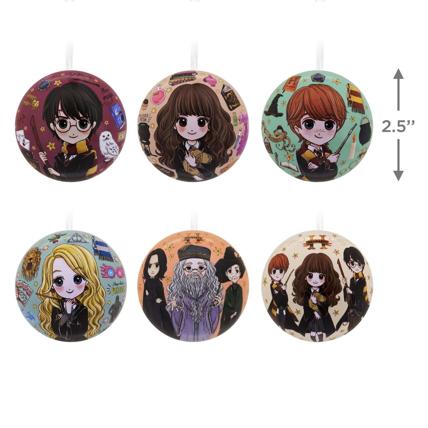 Harry Potter, Tin Ball, Set of 12 - Hallmark Christmas Ornament featuring animated characters in colourful designs, 2.5 inches