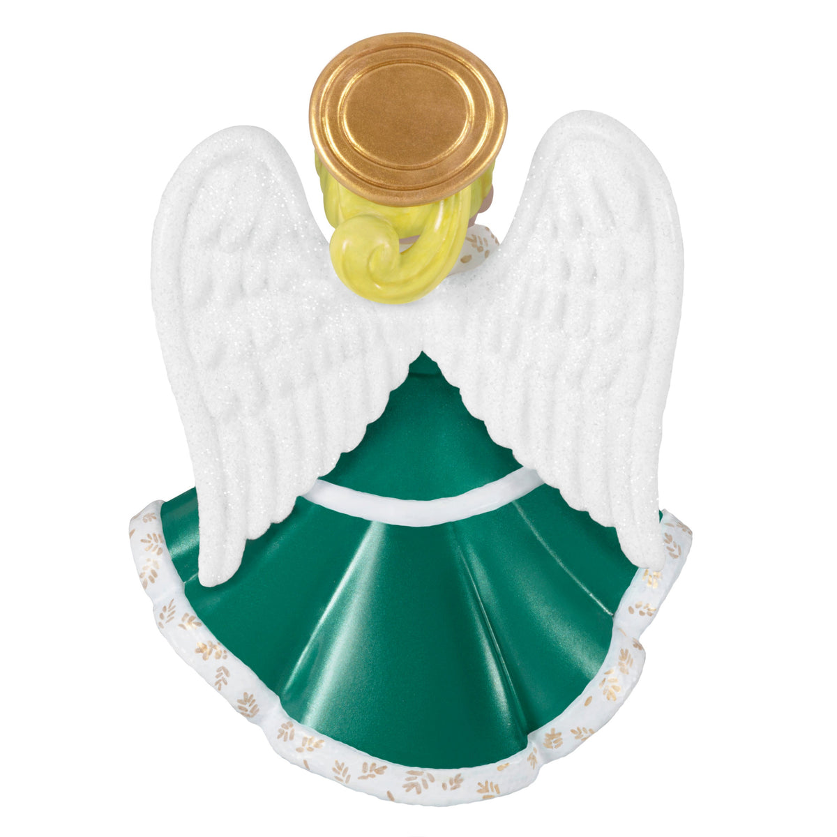 Heirloom Angels, 10th in the Series — 2025 Hallmark Keepsake Christmas Ornament, back view showcasing green dress and glittery wings.
