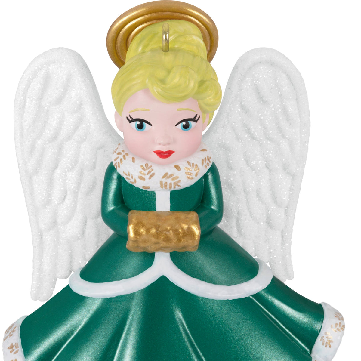 Heirloom Angels, 10th in the Series — 2025 Hallmark Keepsake Christmas Ornament, elegant green dress, close-up of the angel.