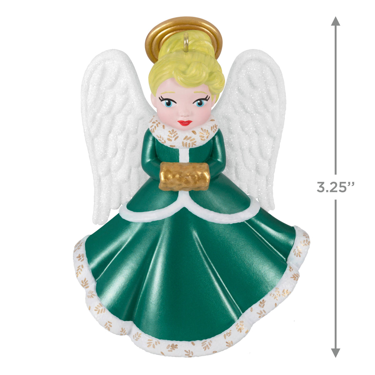 Heirloom Angels, 10th in the Series — 2025 Hallmark Keepsake Christmas Ornament, green dress, detailed with white trim, 3.25" tall