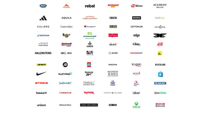 Collection of various brand logos on a white background