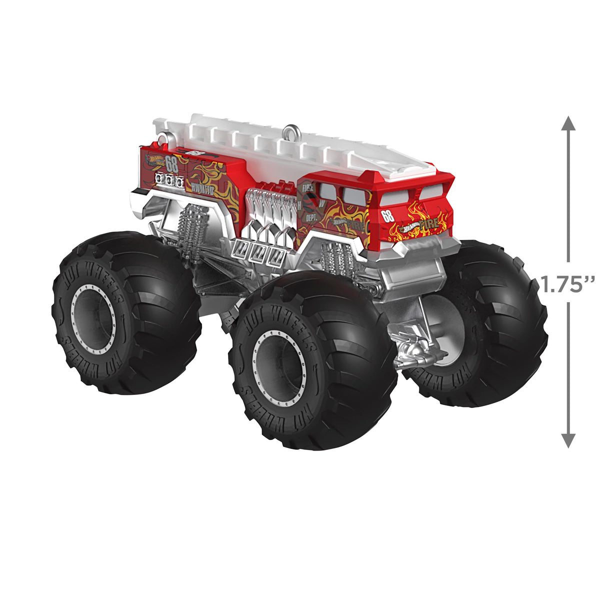 Hot Wheels™ Monster Trucks, HW 5-Alarm™ — 2025 Hallmark Keepsake Christmas Ornament in candy-apple red with detailed art and large wheels.