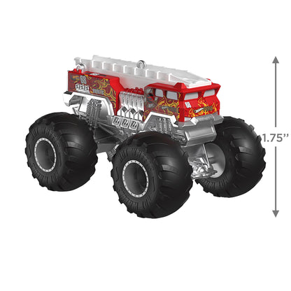 Hot Wheels™ Monster Trucks, HW 5-Alarm™ — 2025 Hallmark Keepsake Christmas Ornament in candy-apple red with detailed art and large wheels.
