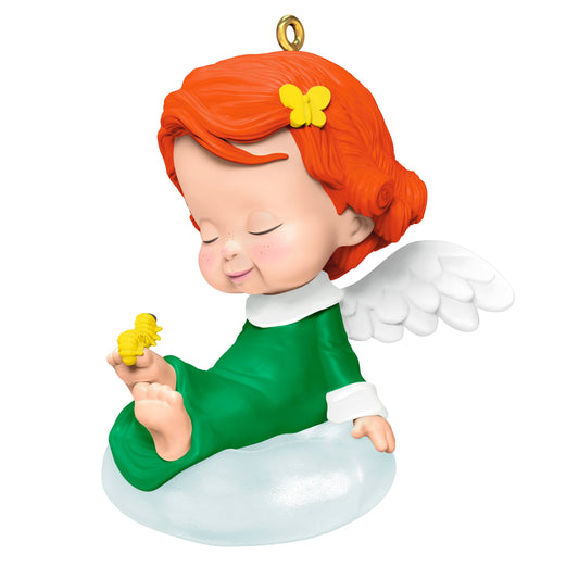 Hydrangea, 38th in the Mary's Angels Series — 2025 Hallmark Keepsake Christmas Ornament, green dress, seated on cloud, butterfly detail