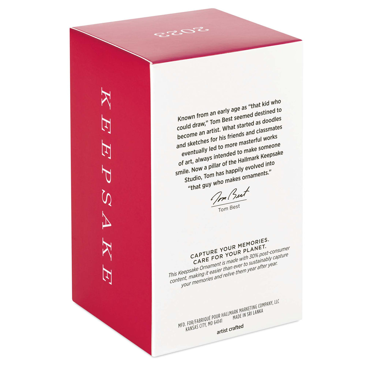Season's Gardenings — Hallmark Keepsake Christmas Ornament box packaging with artist details and environmental care message in red and white.