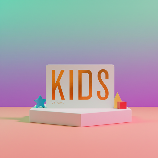 Gift card with 'KIDS' text on a colorful gradient background