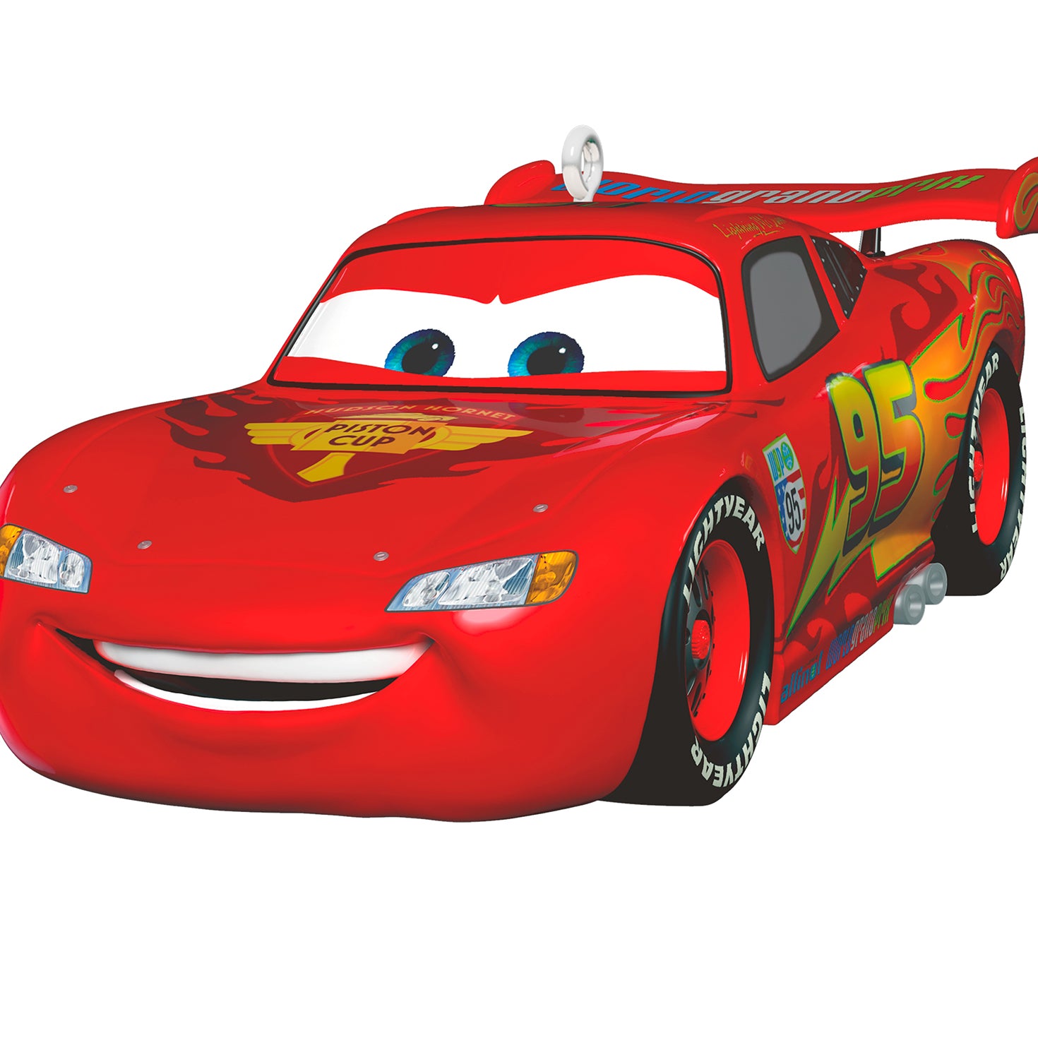 Disney/Pixar Cars 2 15th Anniversary Lightning McQueen, Metal — 2026 Hallmark Keepsake Christmas Ornament in a close-up view, showcasing vibrant red details and expressive eyes.