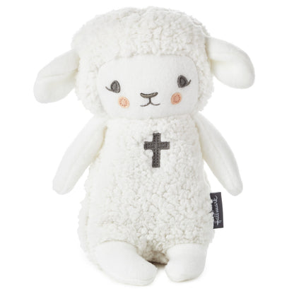 Lullaby Lamb Musical Stuffed Animal, 8.25" plush toy with embroidered cross design and soft fleece texture.