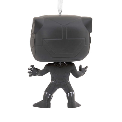 Hallmark Christmas Ornament (Marvel Black Panther Funko POP!) featuring a close-up view of King T'Challa in black costume.