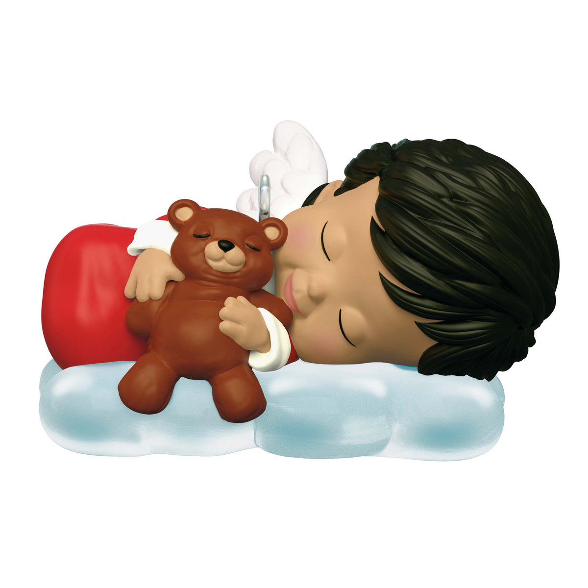 Mary's Angels Poppy — Hallmark Keepsake Christmas Ornament features a sleeping angel with a teddy bear on a fluffy cloud.