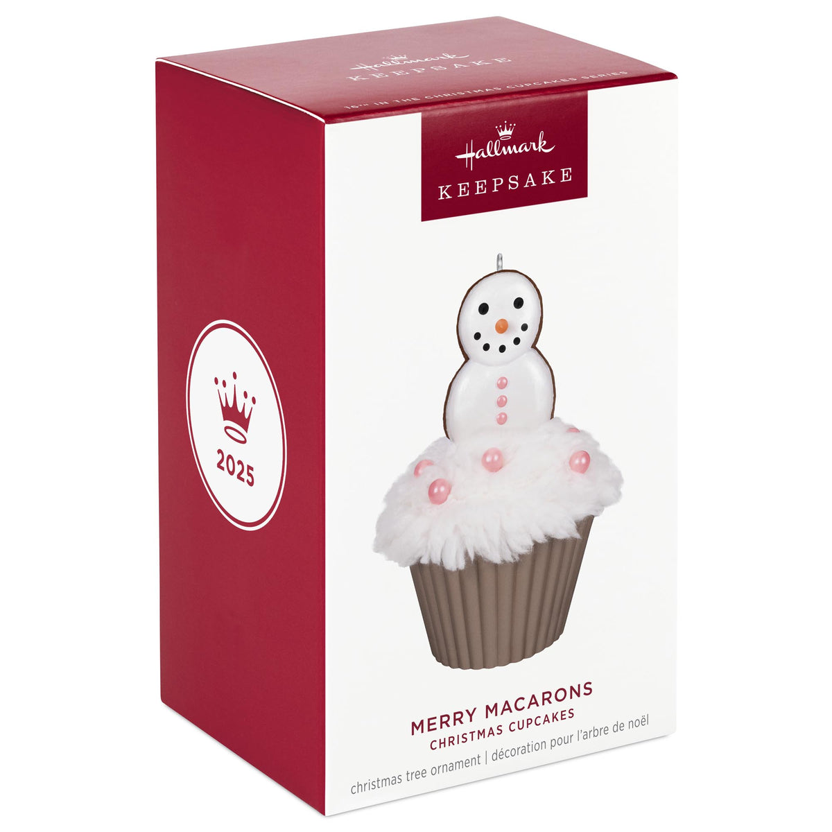 Merry Macarons, 16th in the Christmas Cupcakes Series — 2025 Hallmark Keepsake Christmas Ornament packaging showcasing a faux cupcake design.