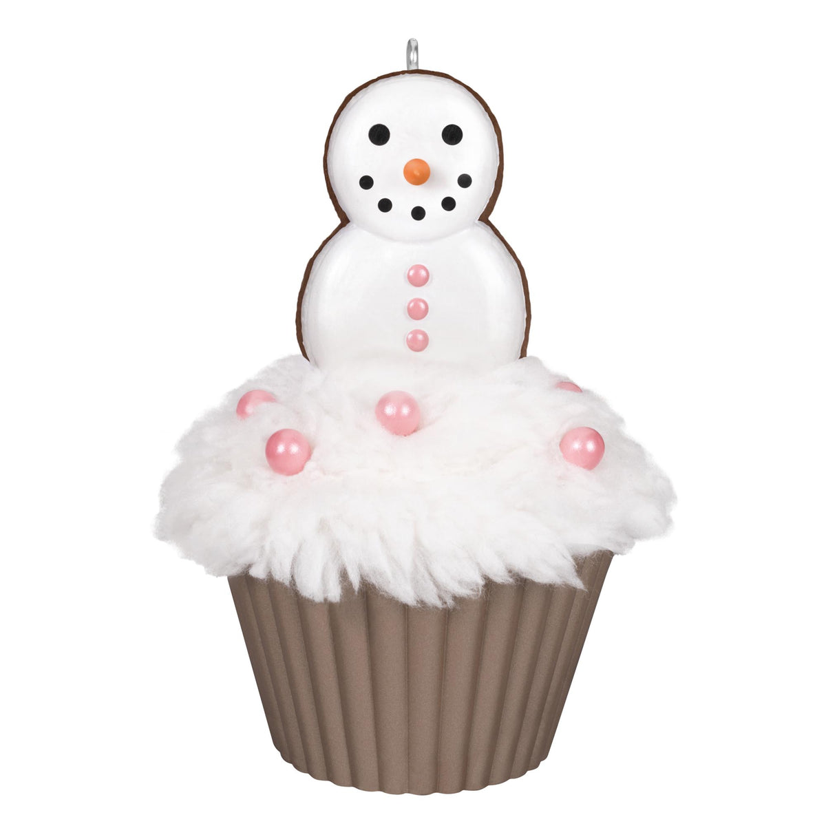 Merry Macarons, 16th in the Christmas Cupcakes Series — 2025 Hallmark Keepsake Christmas Ornament showcasing a snowman on fluffy icing, detailed view.