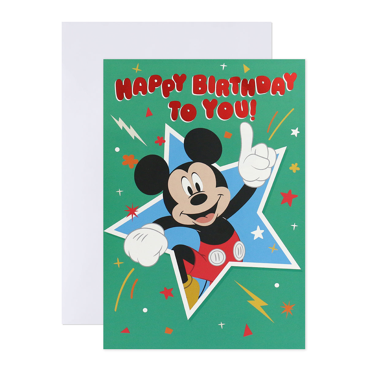 Hallmark Interactive Sound Card - Mickey Mouse, birthday card featuring Mickey Mouse design with vibrant colours and festive elements.