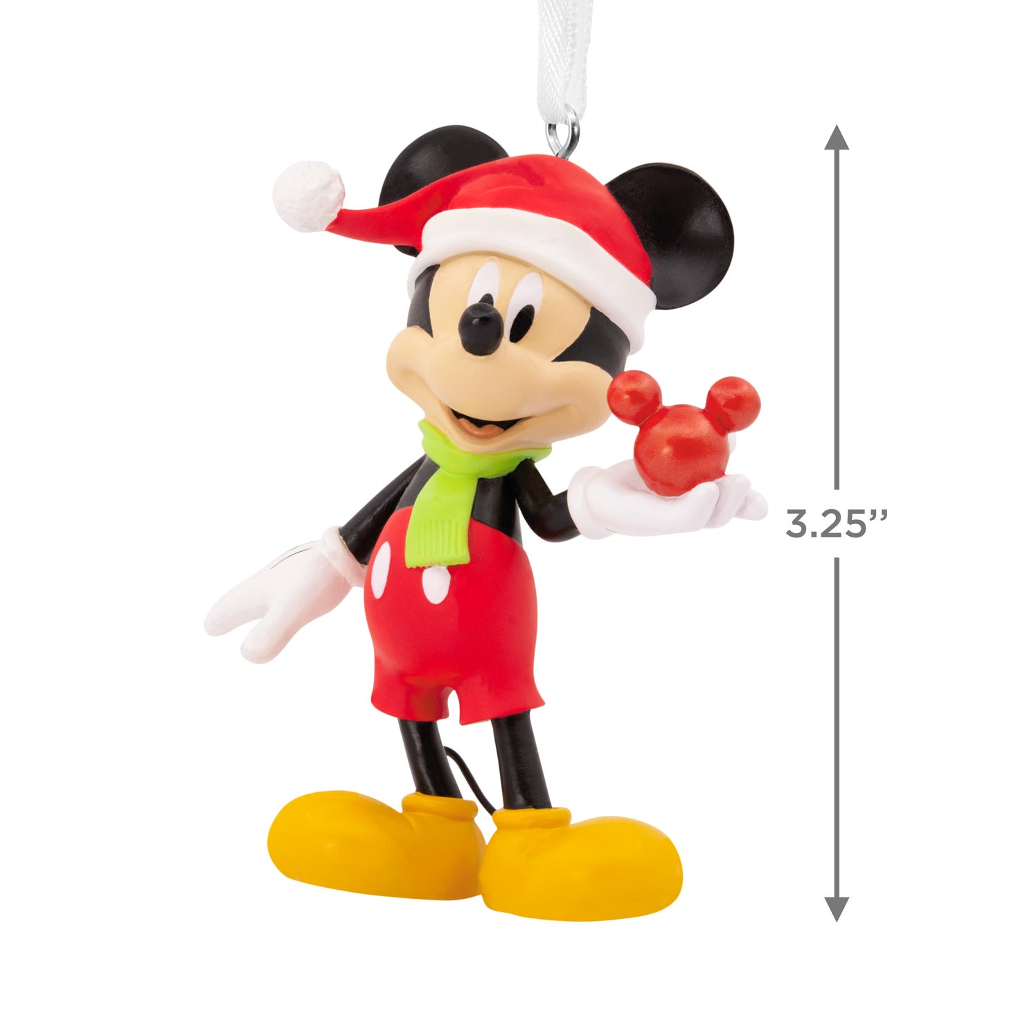 Hallmark Christmas Ornament - Disney Mickey Mouse holding ornament, festive red and green, 8.3 cm tall, cheerful pose